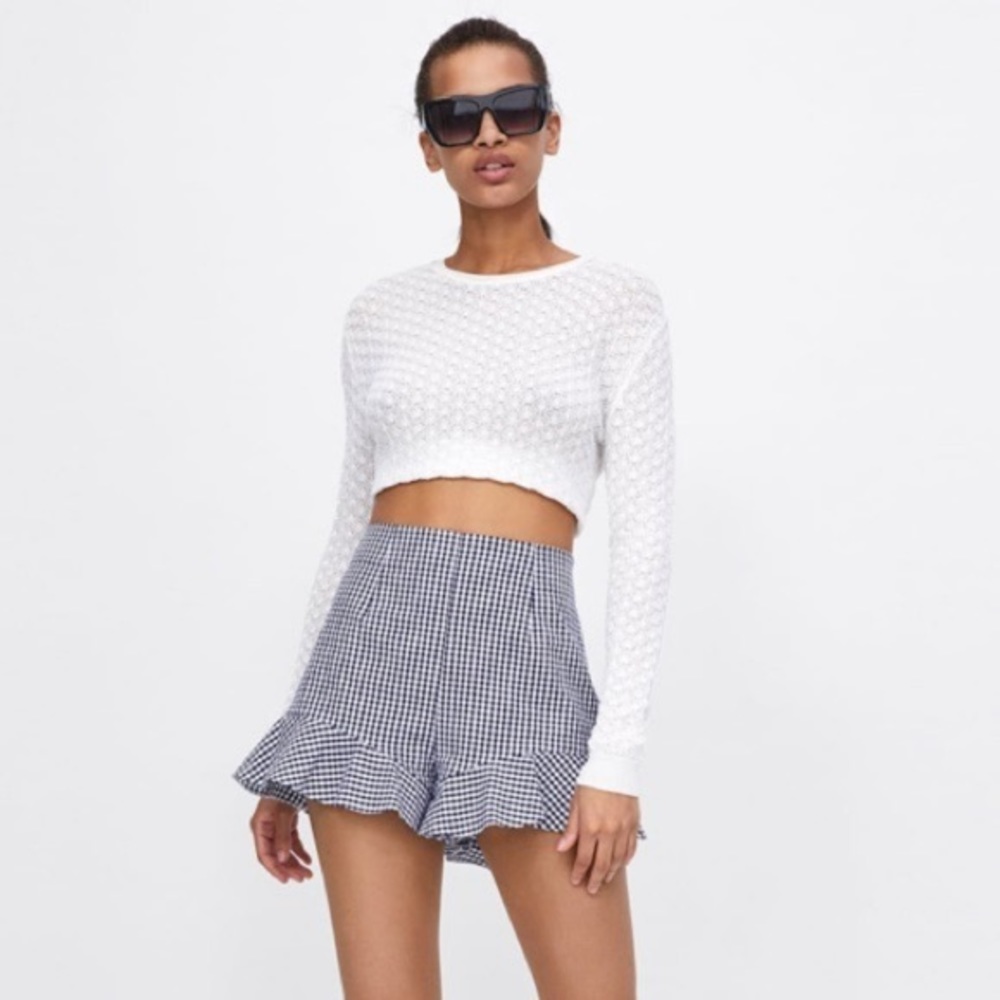 Zara Navy Gingham Ruffle Shorts sz S